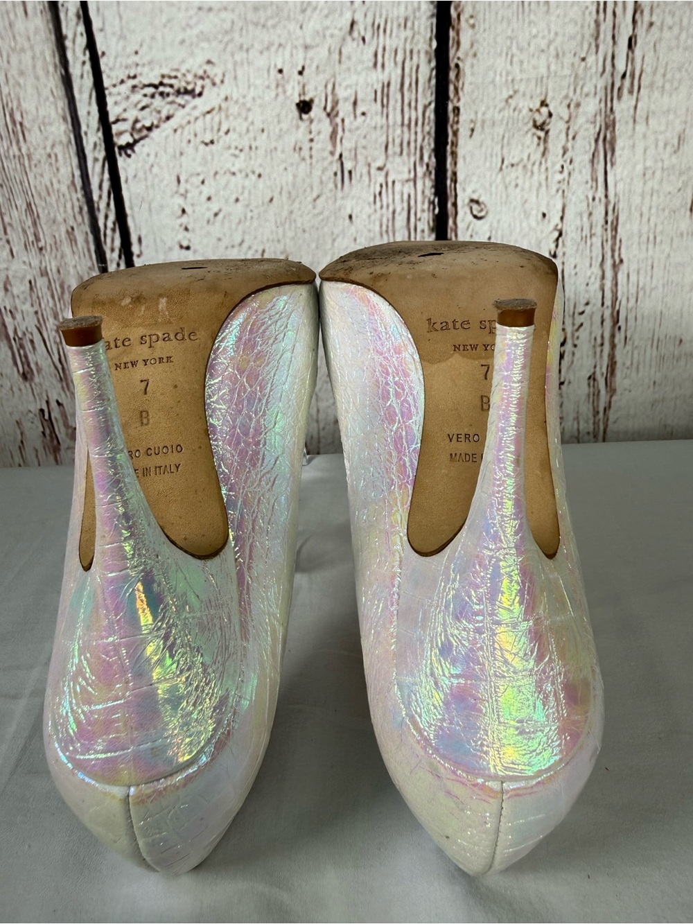 Kate Spade Iridescent Snake Skin Embossed Leather Pumps Heels Size 7 - Picture 11 of 13
